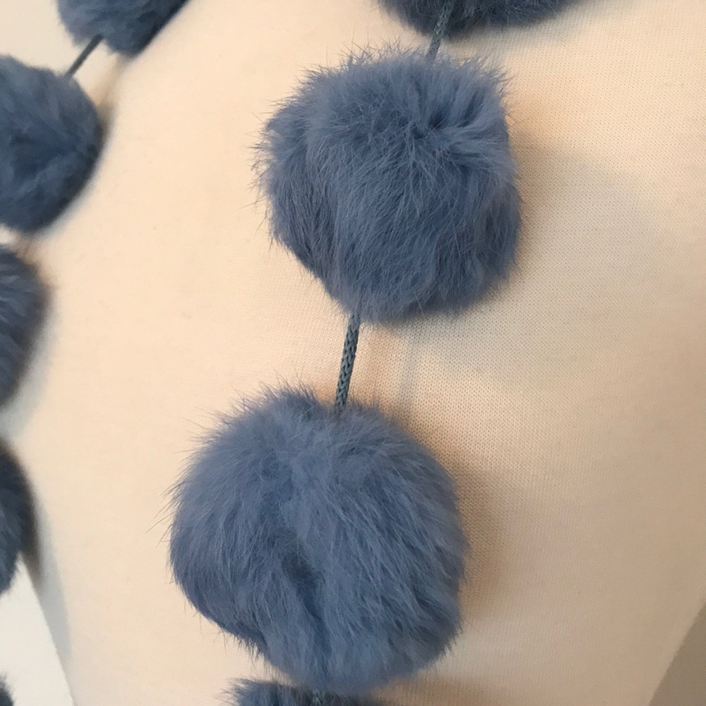 Light Winter Blue, genuine angora pom pom scarf - Picture 6 of 7